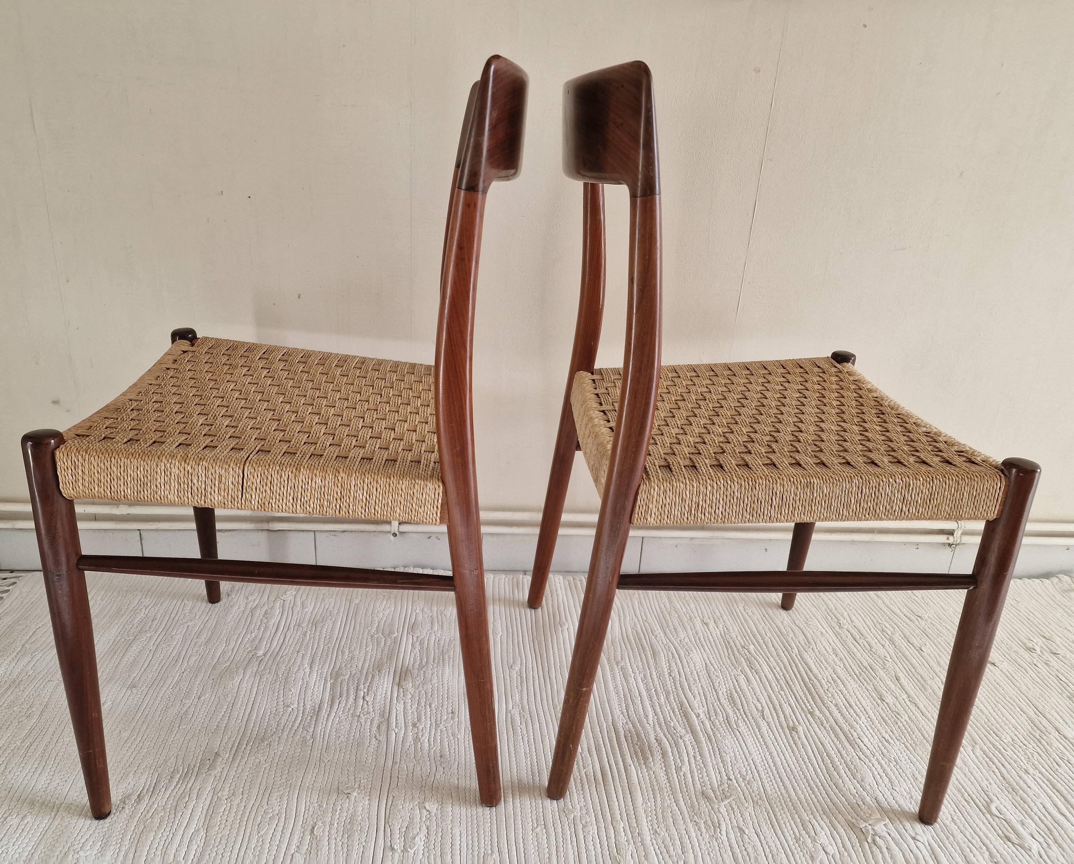 Pair of Danish chairs in teak and rope