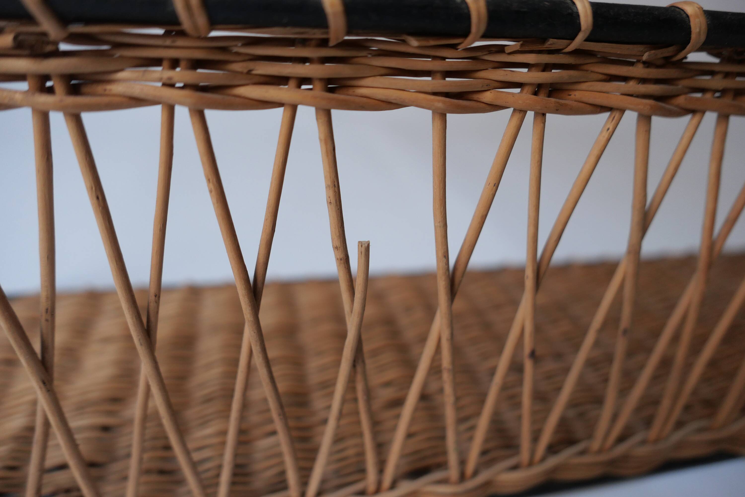 Vintage metal and wicker wall shelf, 1950s-1970s design, Mategot