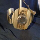 Vintage chandelier pendant lamp in chrome metal and glass magnifying glass lens