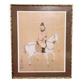 Tableau huile sur soie "le cavalier", Chine vers 1900