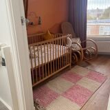 Pink white checkered small rug