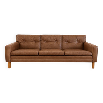 Vintage Scandinavian Peem Oy mid-century 3 person sofa in cognac leather 1960s