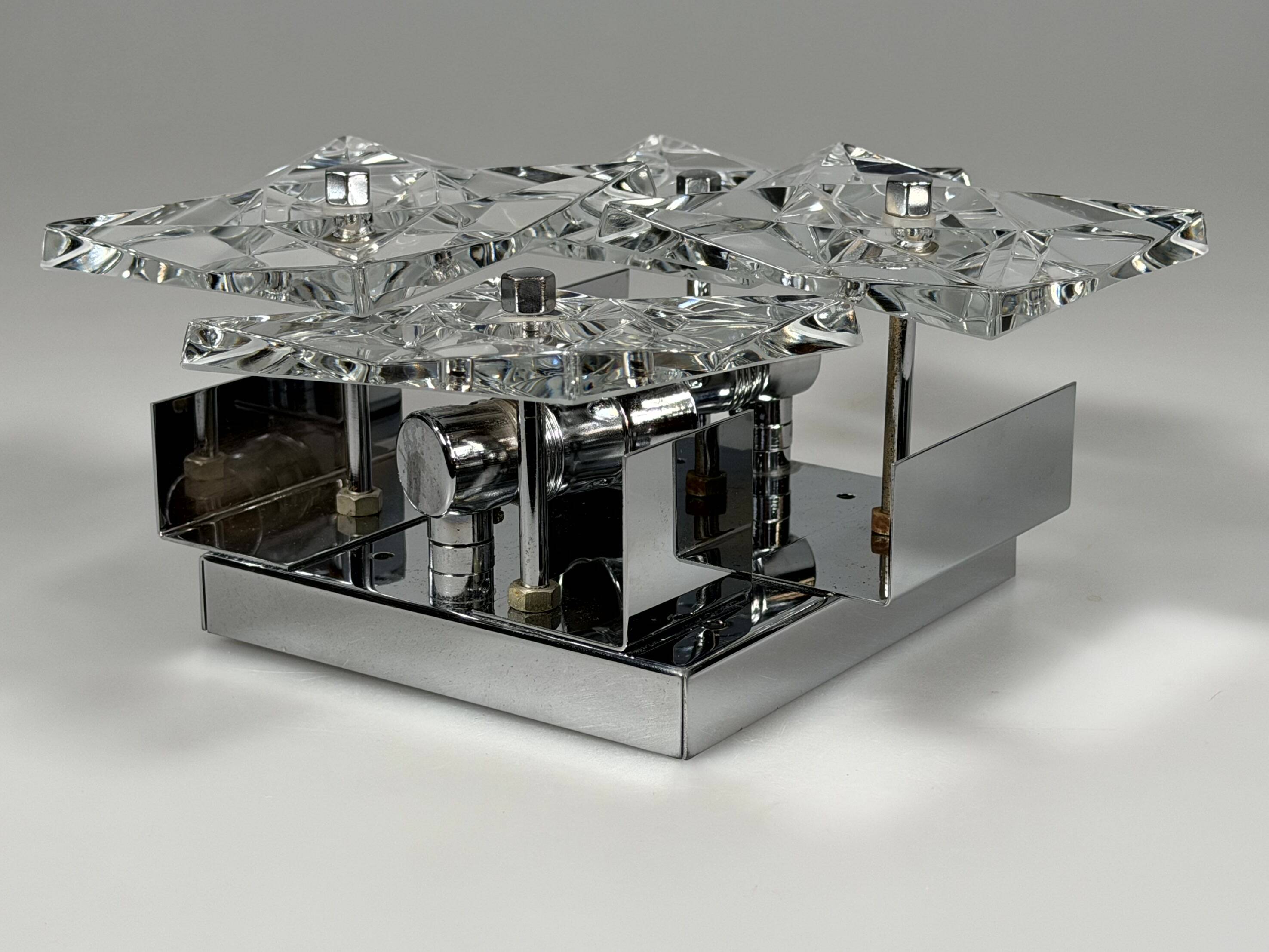 1960s 1970s Wall Sconce by Kinkeldey Lighting Germany in Glass & Chrome