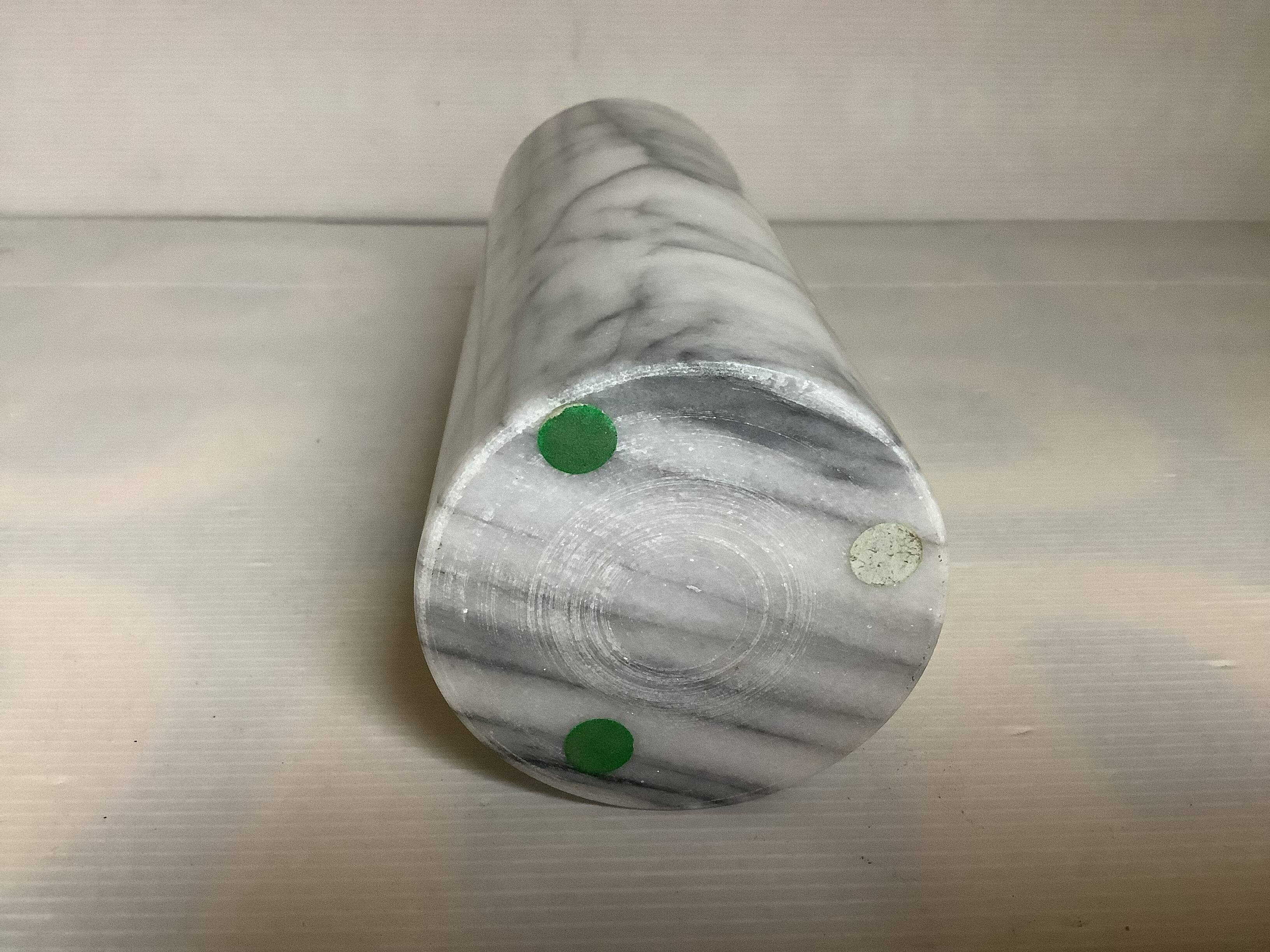 Roll vase in grey and white marble