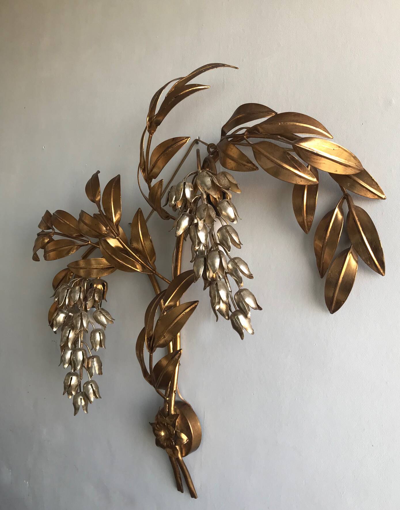Hans Kögl flower wall light - gold and silver metal - 1970