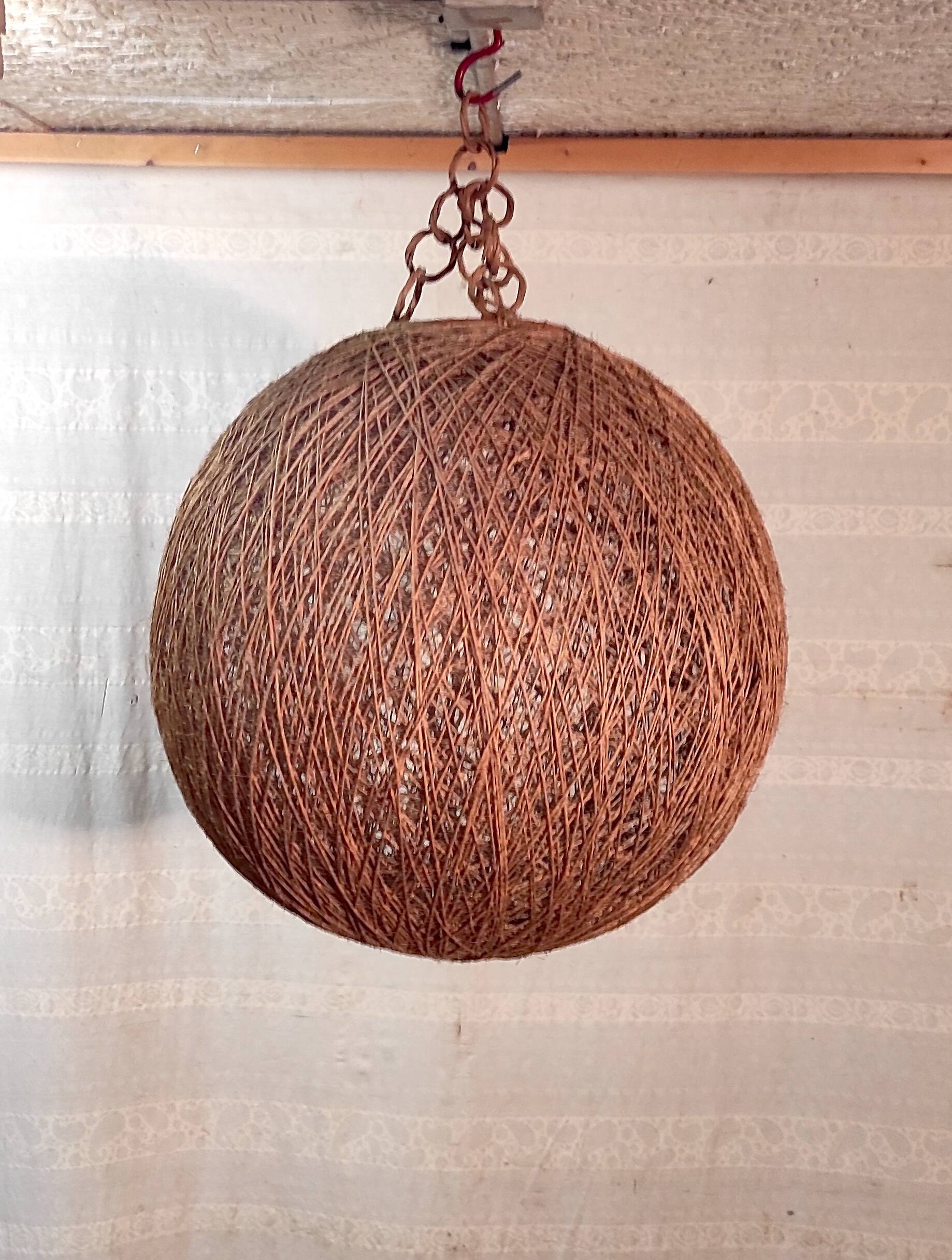 XL lampshade ball in hemp rope and rattan - 1970s