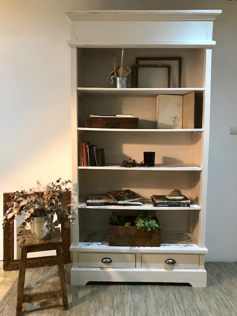 Bookcase, shelf, storage cabinet in solid wood white