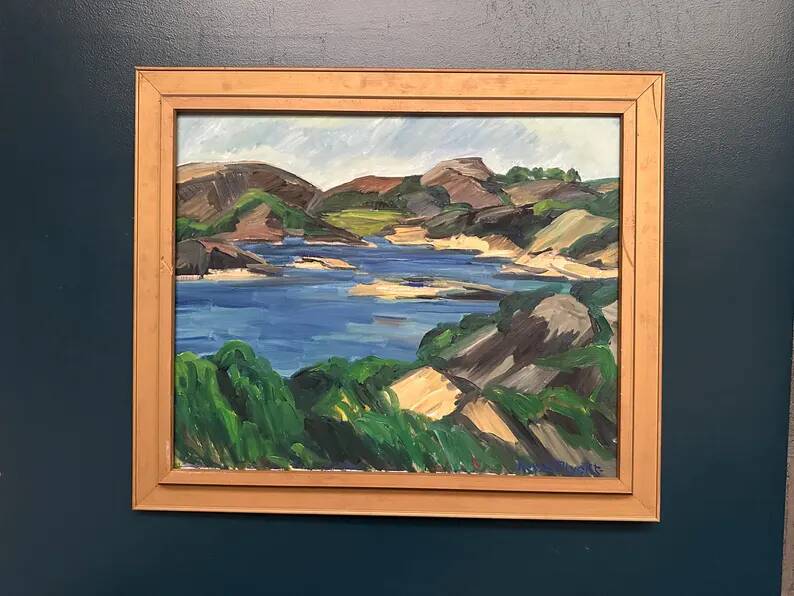 Original Swedish Oil on Canvas - "Lake" by Kersti Flyckt - Signed - Vintage and Framed - 79 × 66 cm (31.1 in × 26 in)
