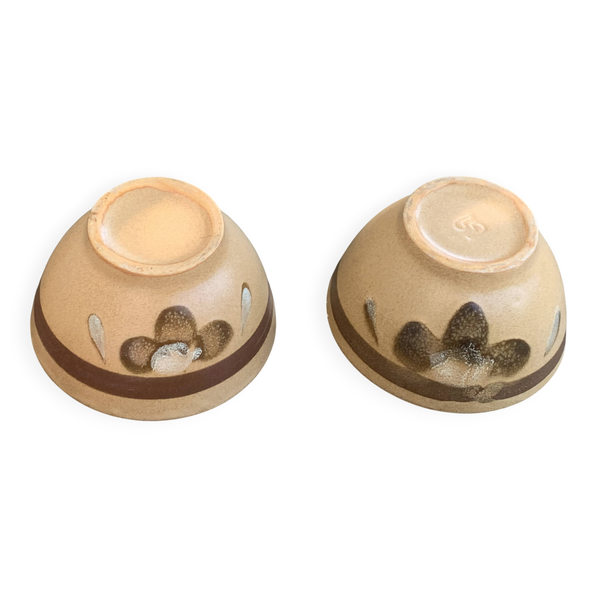 2 vintage Sarreguemines stoneware flower pattern bowls, France