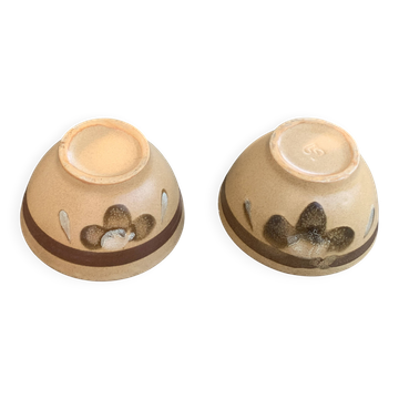 2 vintage Sarreguemines stoneware flower pattern bowls, France