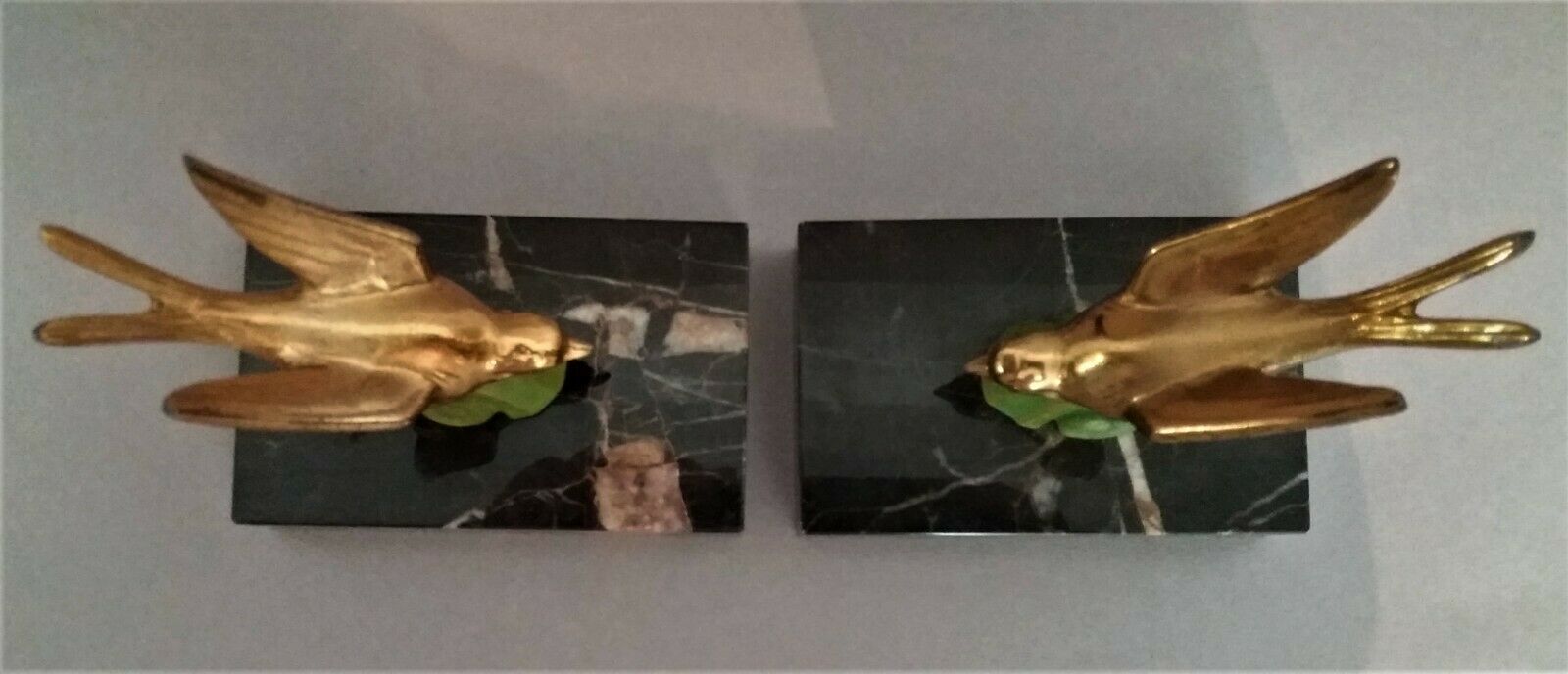 Pair of bookends and marble bookends Art Deco period swallows