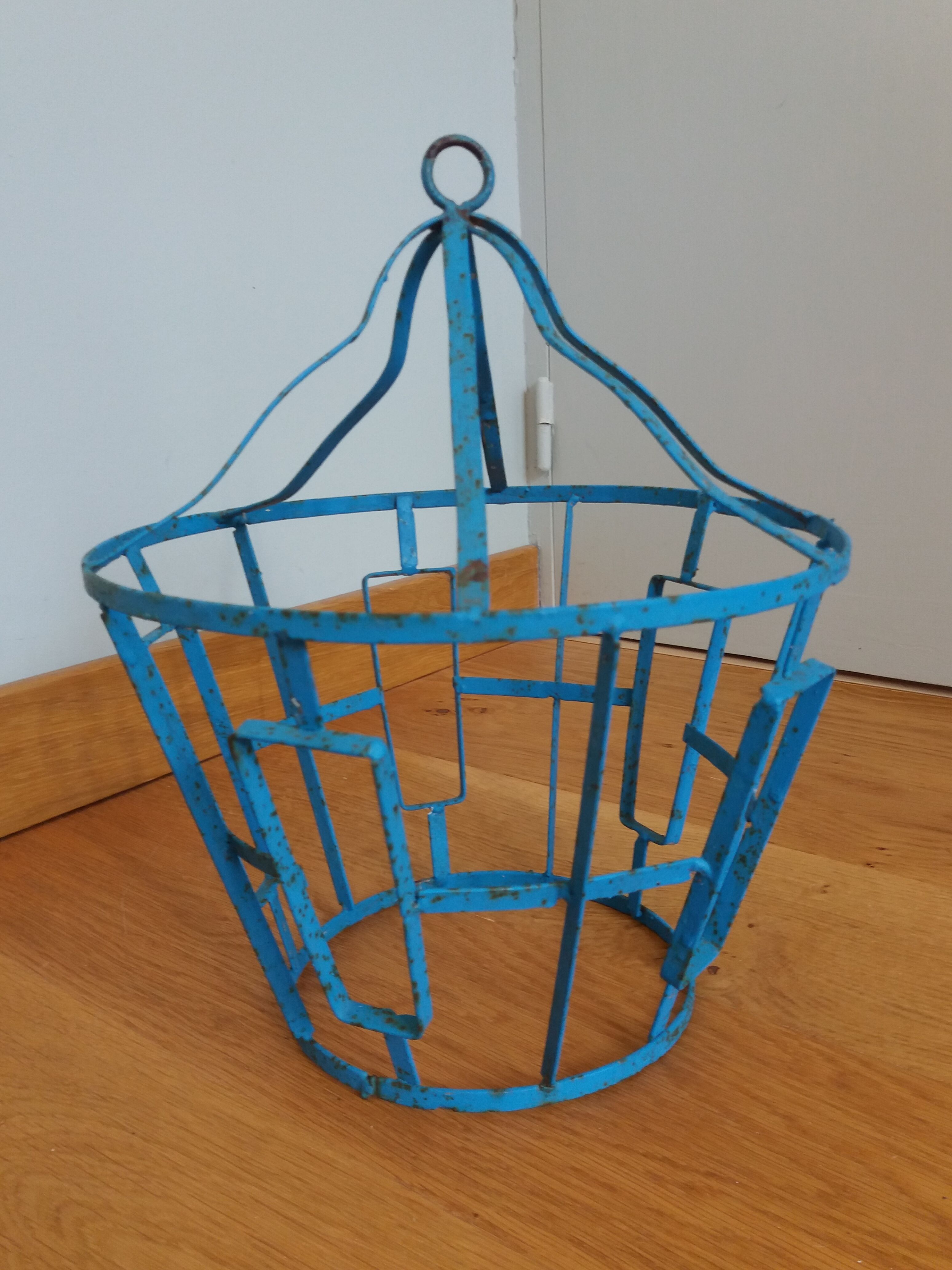 Suspension cage lamp in turquoise metal