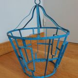 Suspension cage lamp in turquoise metal