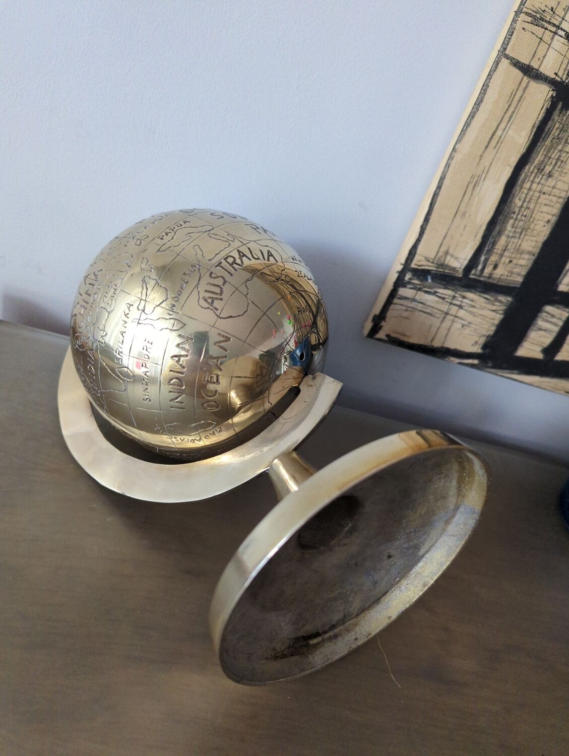 Vintage gilded brass world map