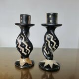 Pair of ethnic soapstone candlesticks, African craftsmanship 1980