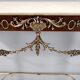Vintage walnut console with a portuguese pink marble top and brass frame, italy