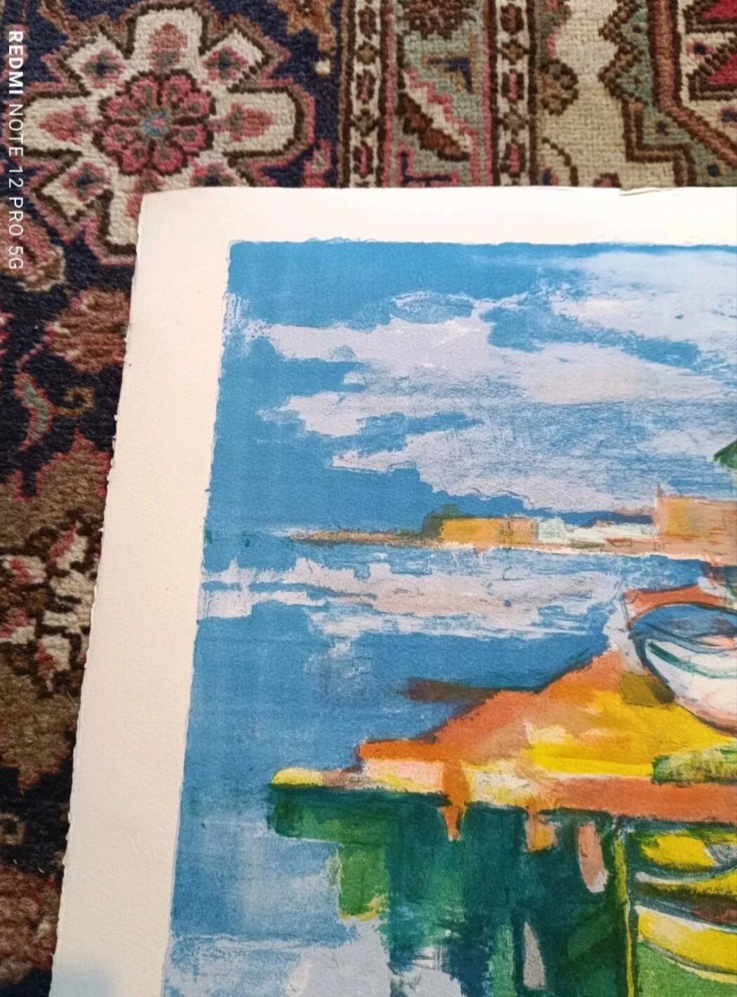 Lithograph José Palmeiro unsigned Spain Marina with boats 50x66 cm