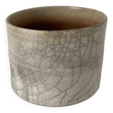 Traditional raku ceramic tea or matcha bowl with mark on the base