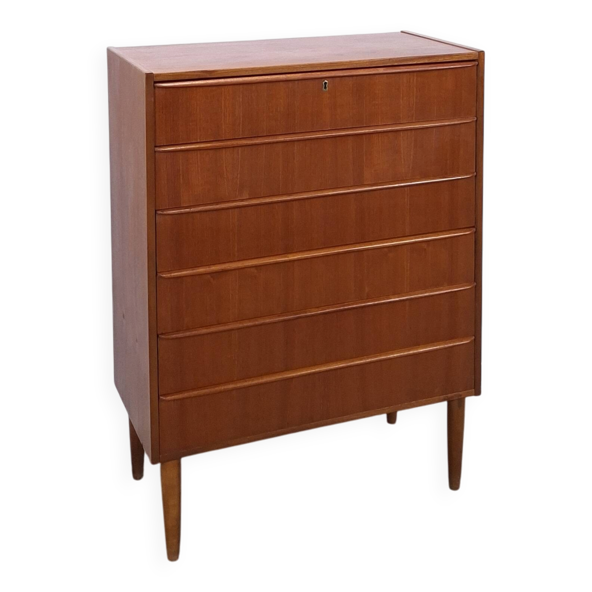 Commode en teck en provenance du Danemark avec 6 tiroirs.