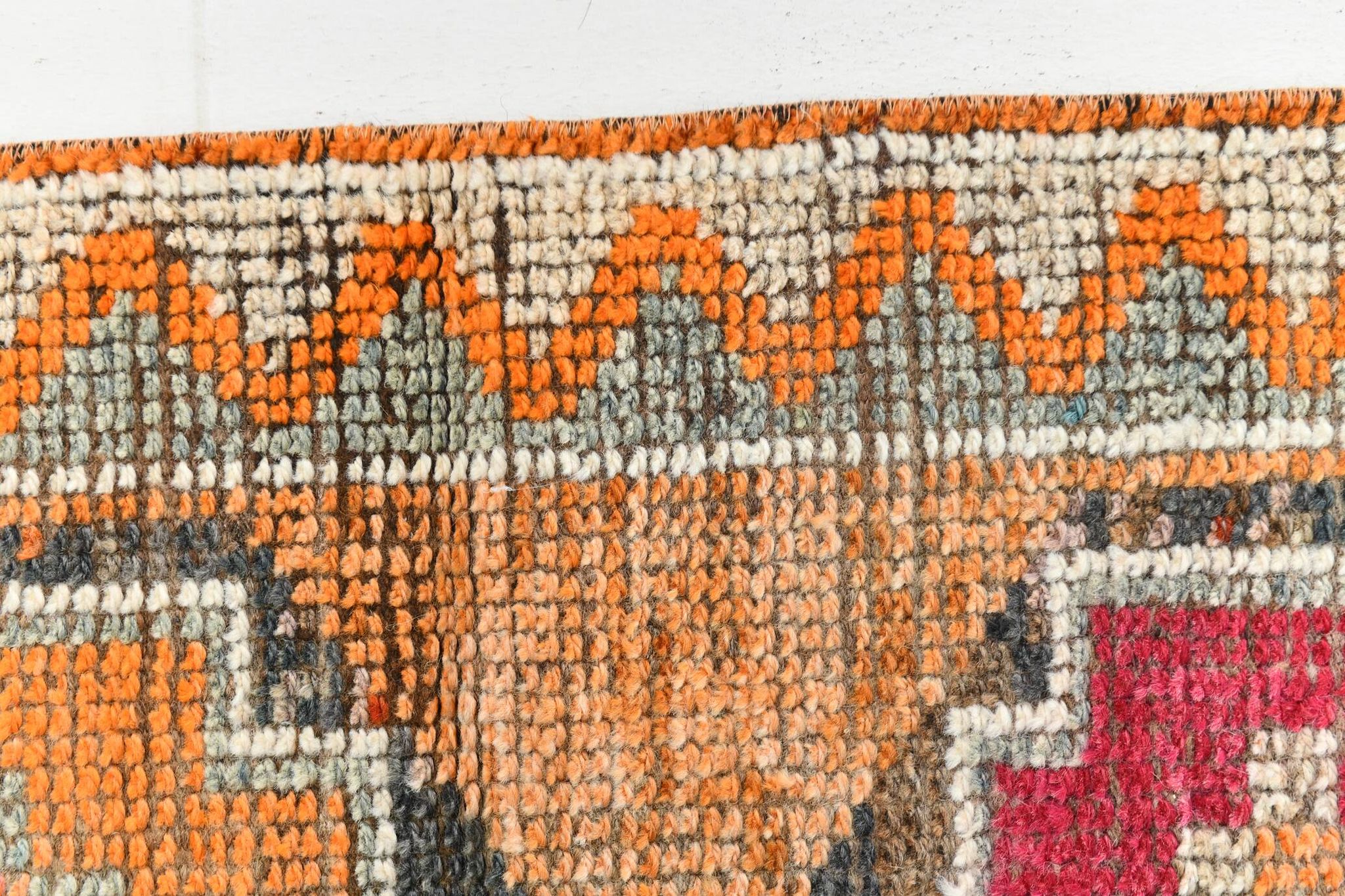 3x12 Vintage Red Orange Turkish Runner Rug, Handmade Wool Carpet, 86x352Cm