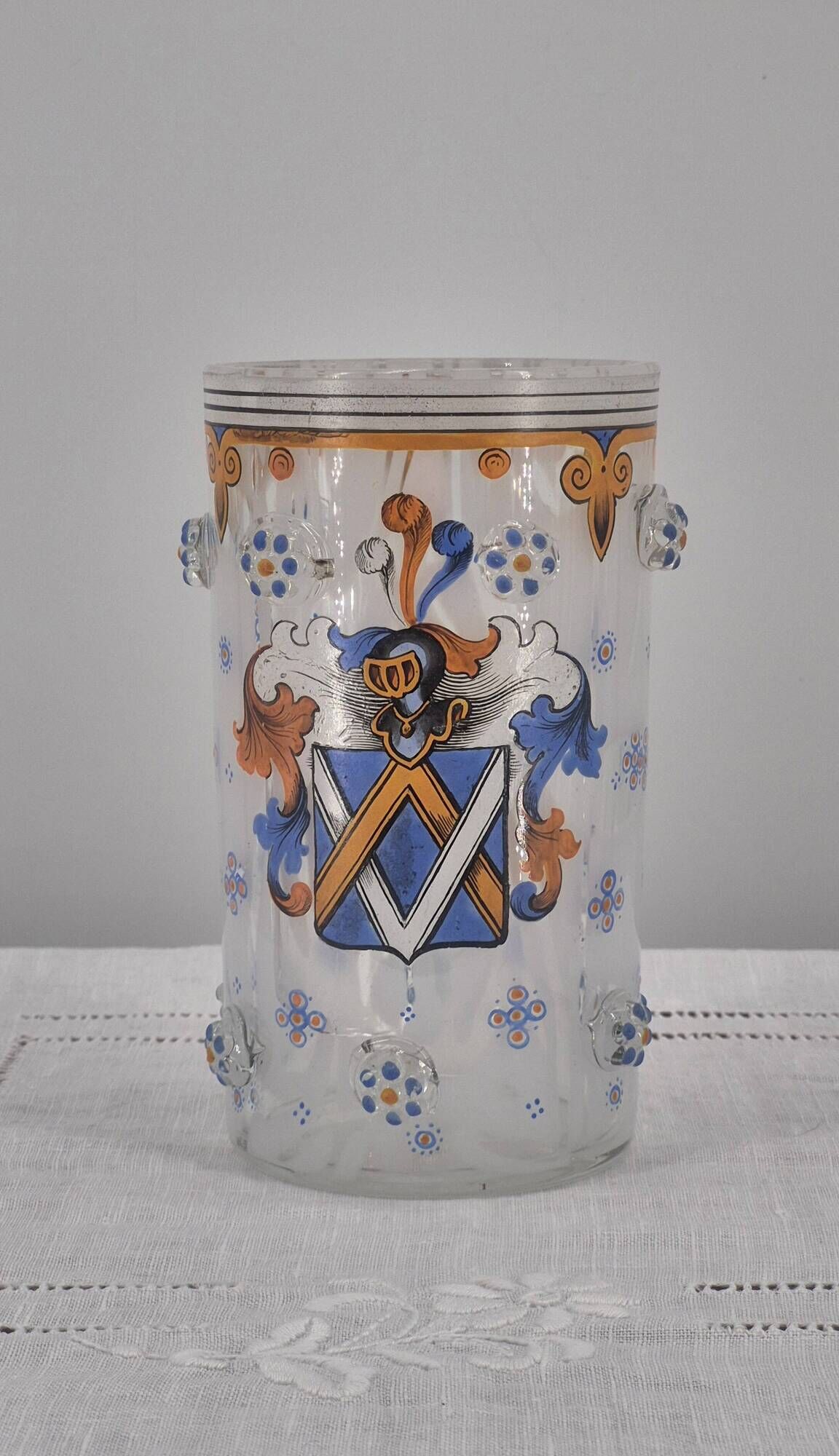 Small enamelled glass vase with armorial design in Historismus style from 19th century Bohemia.