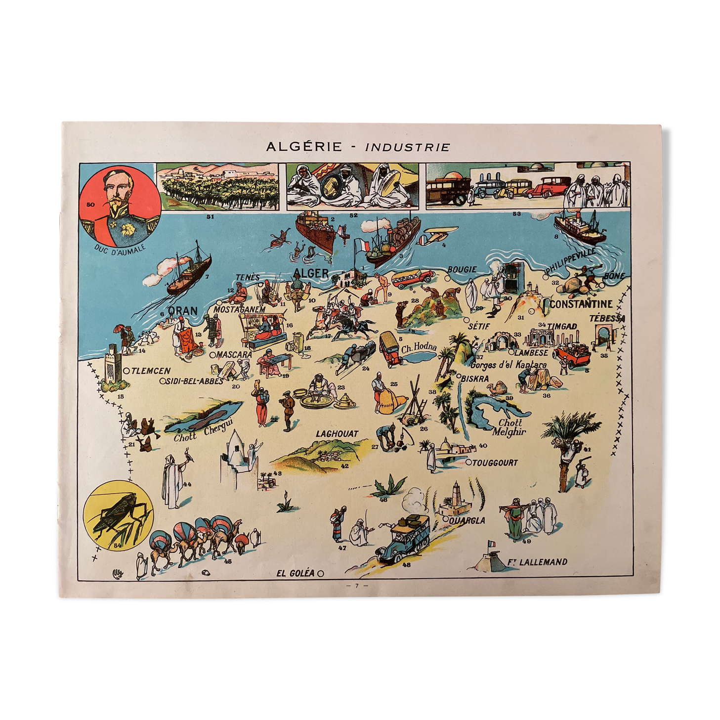 Old poster map of Algeria industry 1931