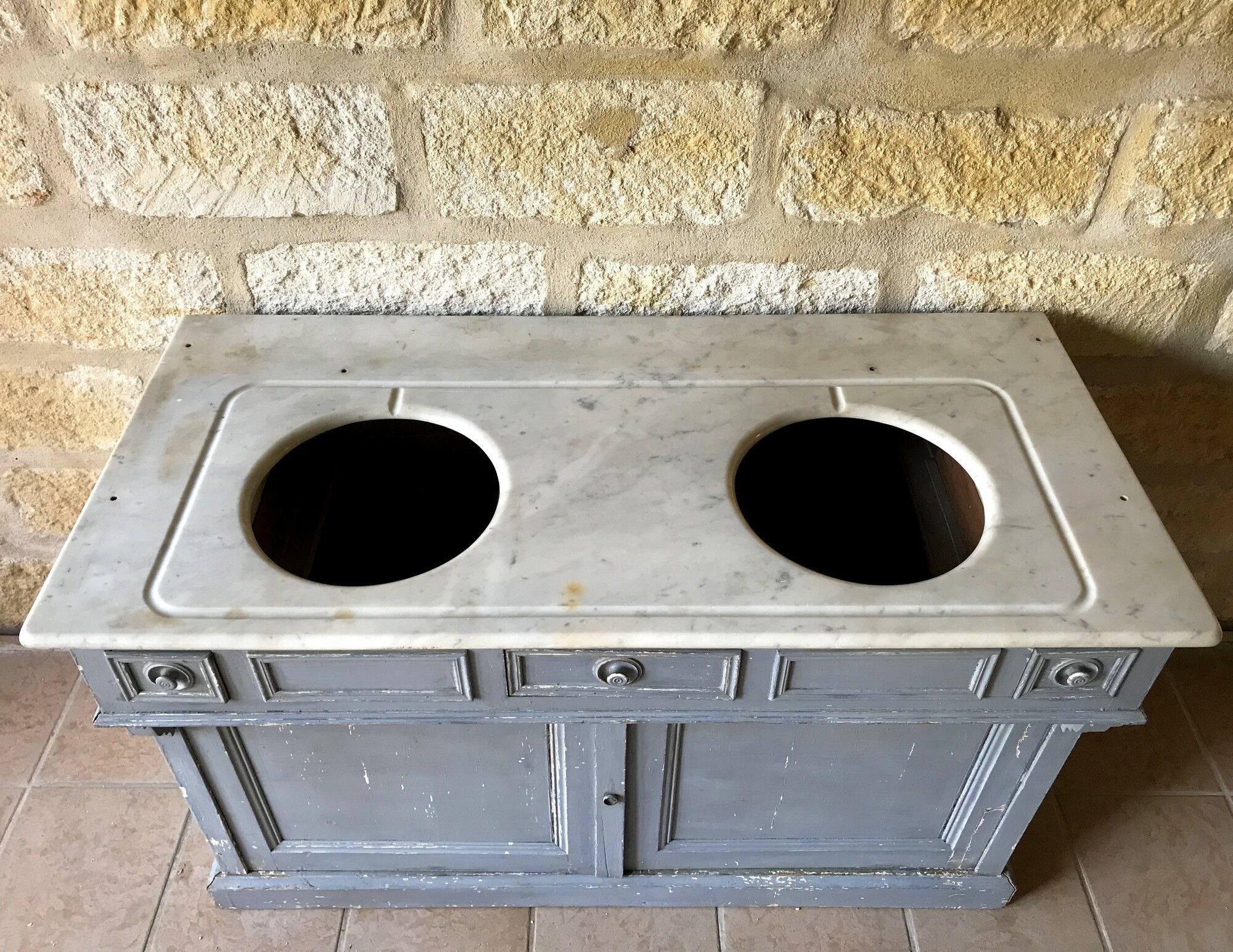 Antique bathroom furniture double sink marble top