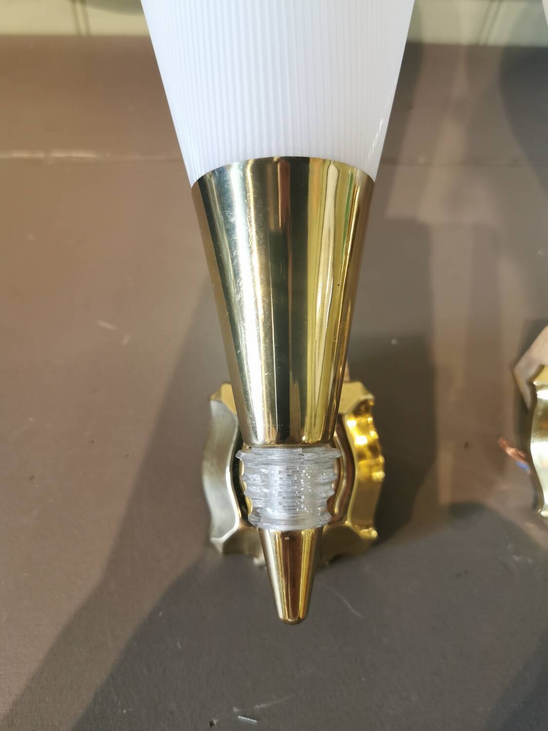 Pair of vintage brass and acrylate wall lights