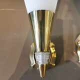 Pair of vintage brass and acrylate wall lights
