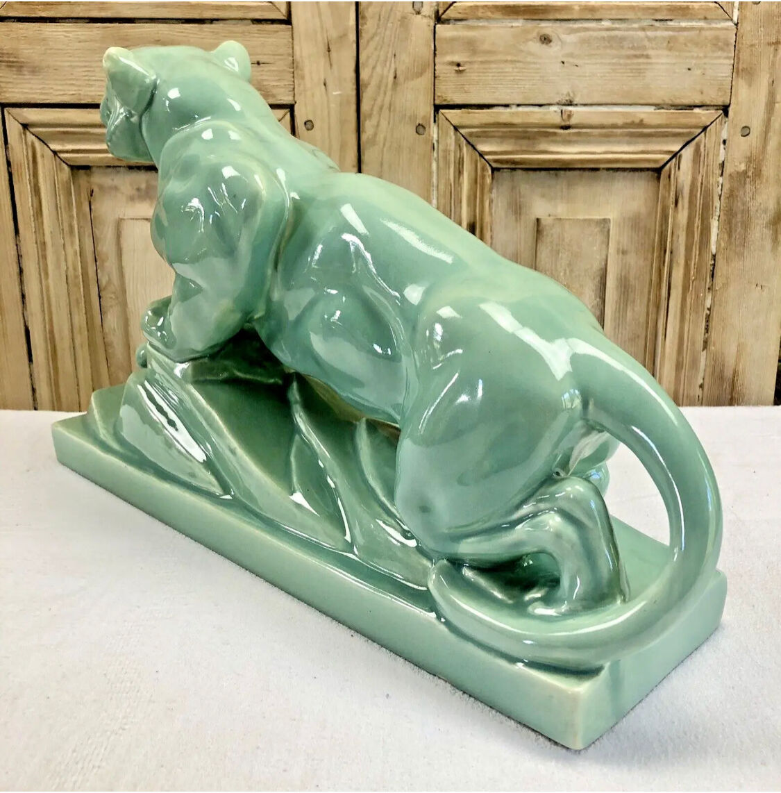 Cracked lioness sculpture art deco 1930 signed odyv
