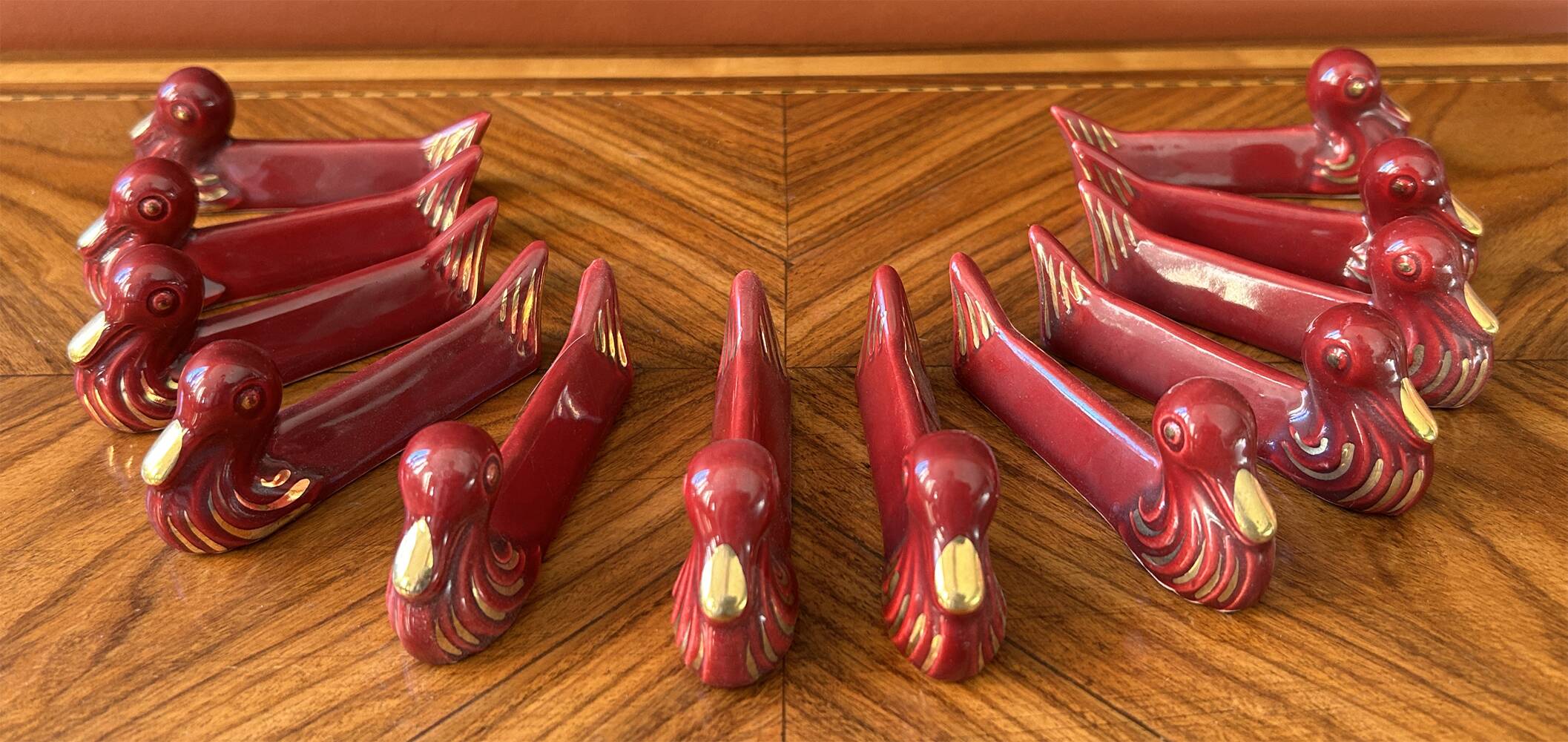 Set of 12 vintage glazed ceramic chopstick rests, 1950-70