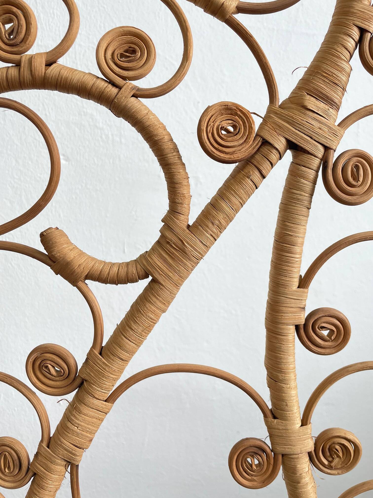 Vintage Four-part Rattan Peacock Screen, Room Divider, 1950s