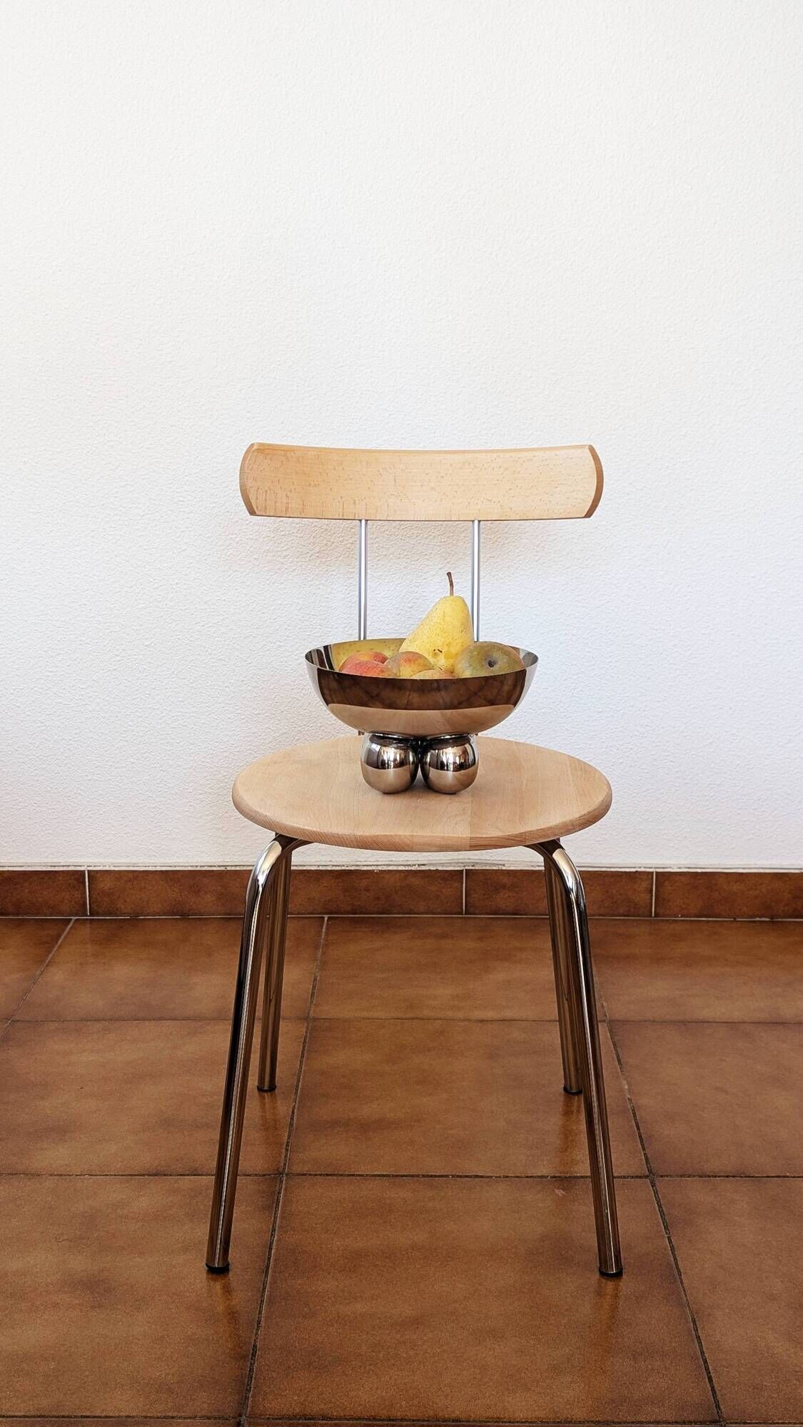 Set of 4 vintage/restored 70s/80s wooden and chrome bistro chairs.