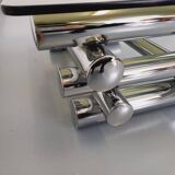 Vintage Space Age rectangular coffee table by Paul Mayen in smoked glass and chrome metal from the 70s