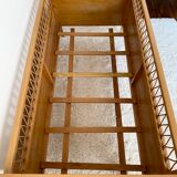 Vintage wooden baby cot and rattan strap