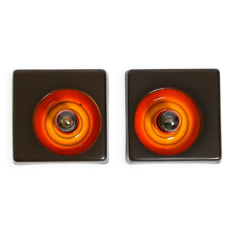 Two beautiful original 1970s Space Age ceramic wall lamps