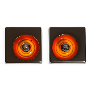 Two beautiful original 1970s Space Age ceramic wall lamps