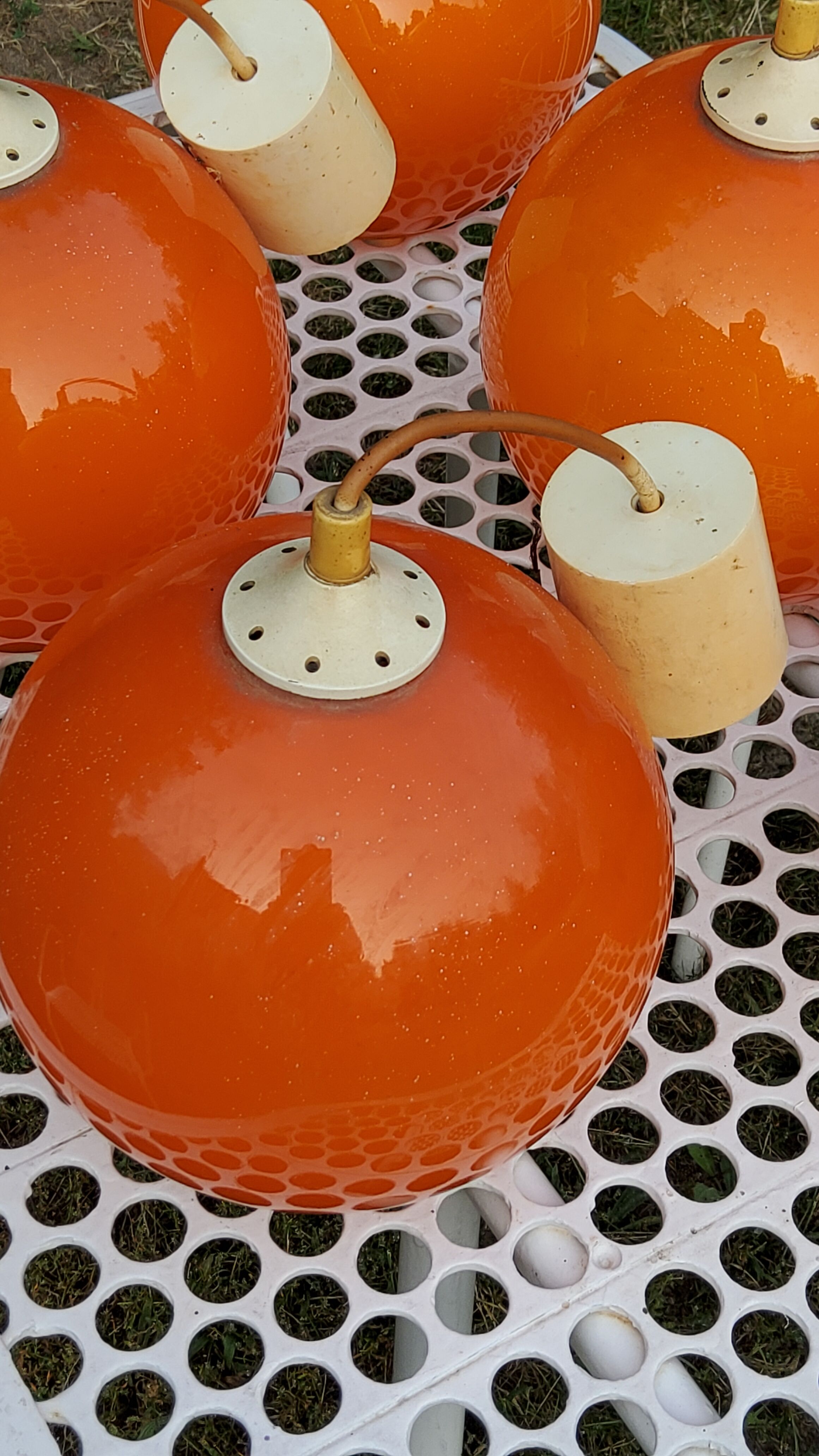 Set of 5 orange glass ball pendants from the 70s