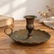 Antique hand candlestick in patinated brass – Vintage cellar rat