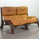 Brutalist Bentwood Love Seat Bamboo Sofa w. Caramel Leather Upholstery, 60s
