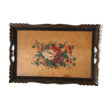 Serving tray with floral watercolor signed