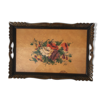 Serving tray with floral watercolor signed