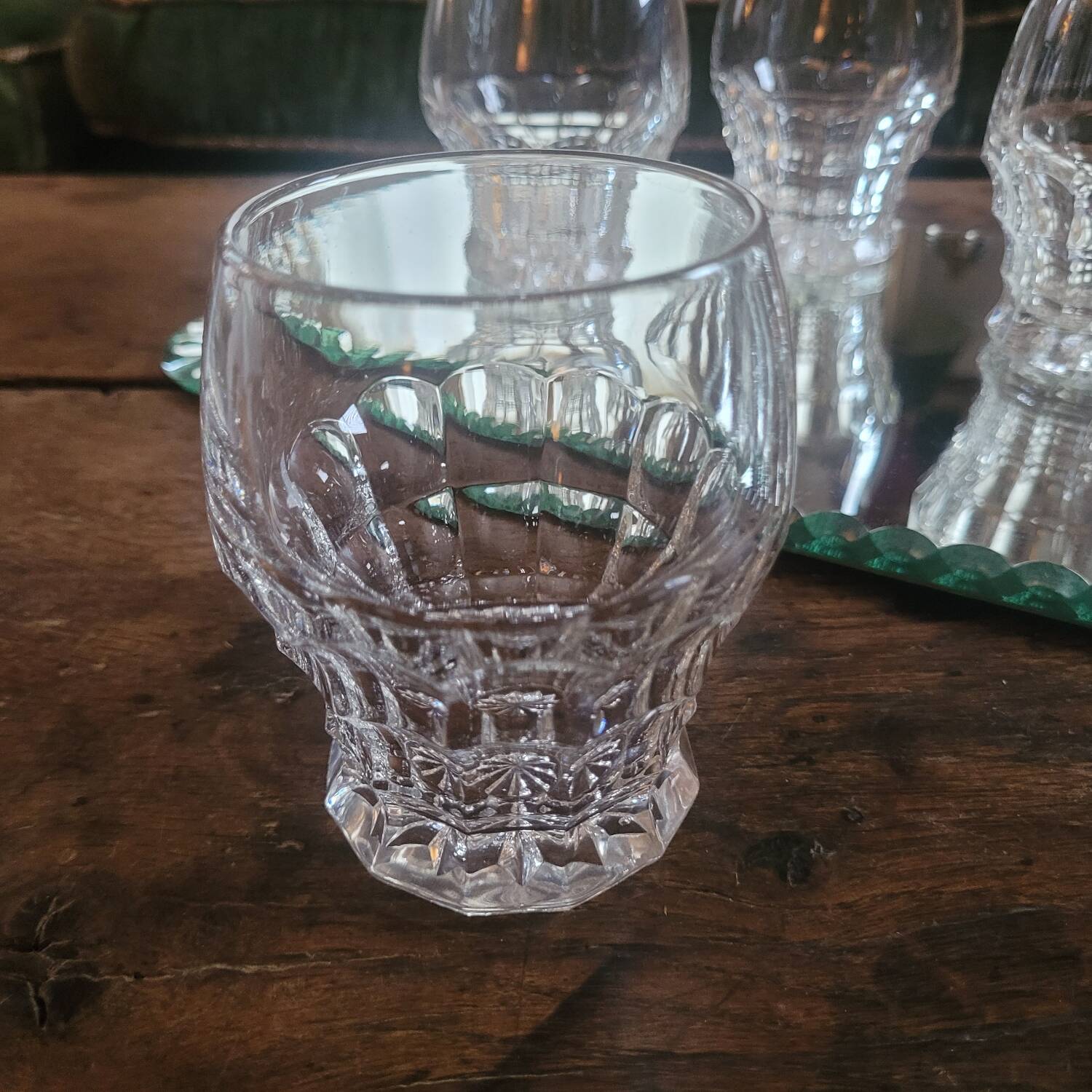 Set of 10 faceted glasses, pressed-molded glass, circa 1950–1960