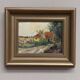 Huile sur panneau originale "Huts" par K.B, vintage et encadrée 30 × 25 cm