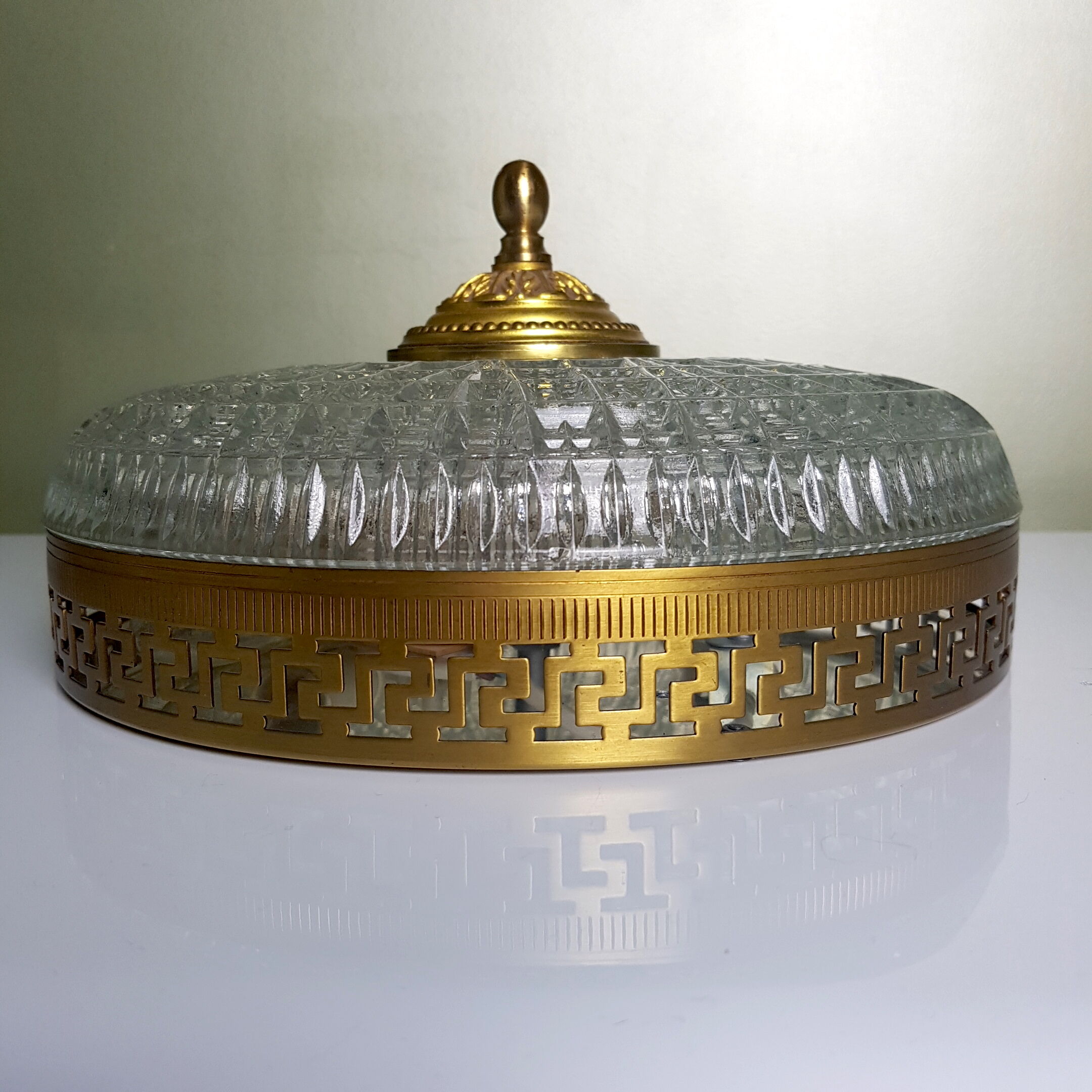 Plafonnier vieil or cristal Lucien Gau