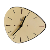 Vintage formica clock asymmetrical silent wall clock "Japy electric yellow"