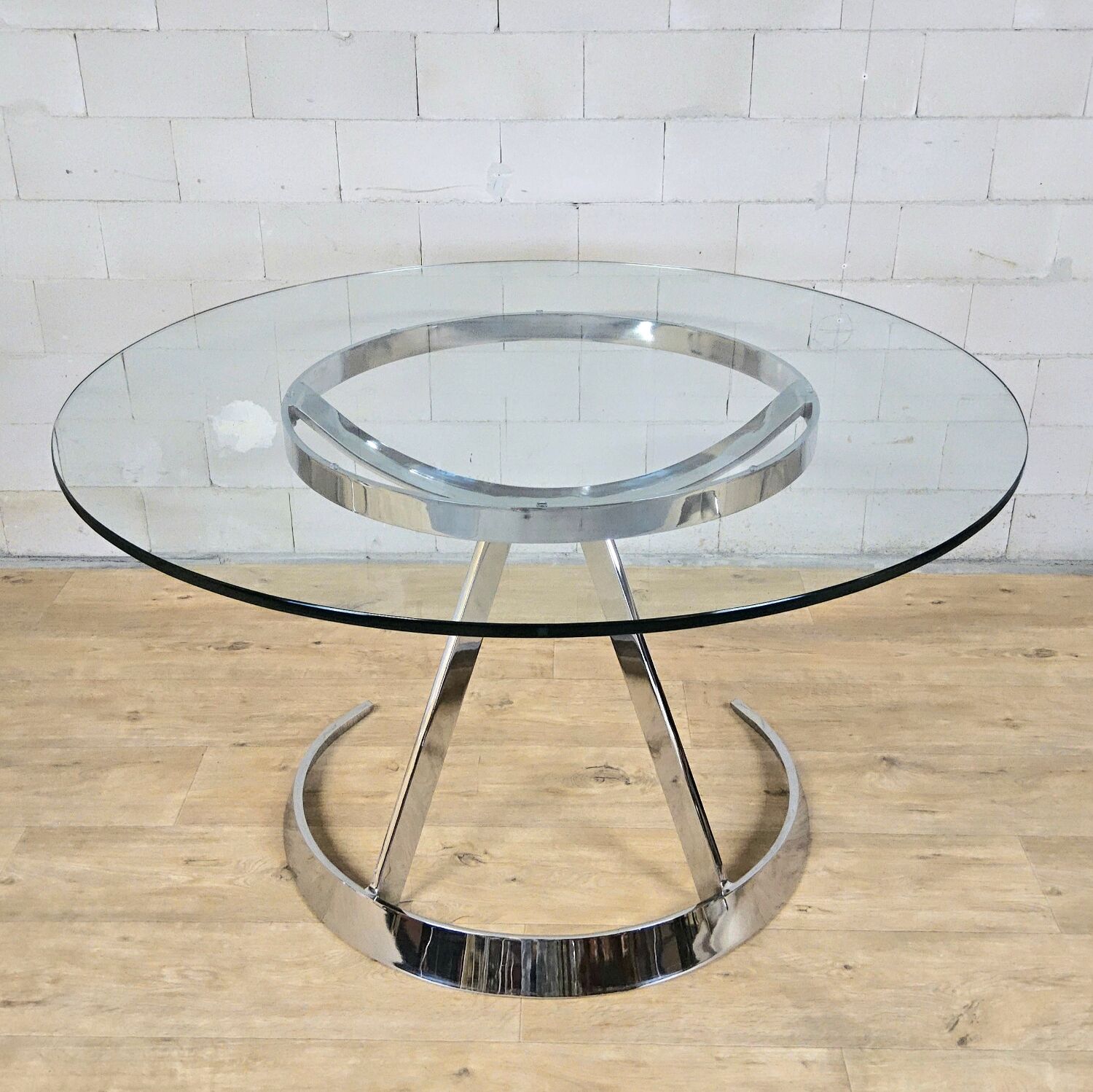 Vintage Chrome French design dining room set Boris Tabacoff 1970s