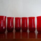 6 verres à eau verre soufflé vintage rouge rubis 1960
