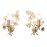 Paire d’appliques florales vintage en métal blanc – style florentin