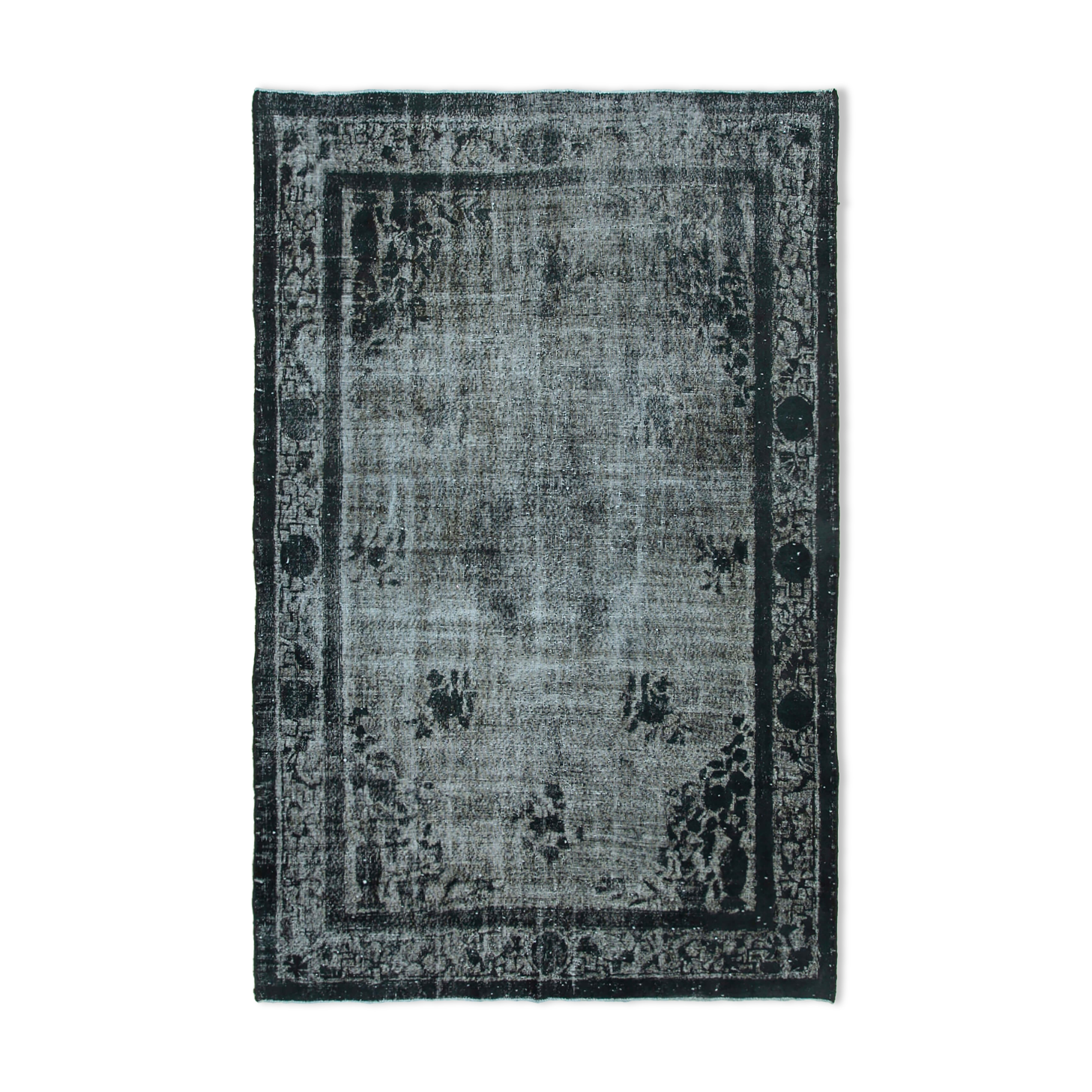 Hand-knotted rustic anatolian 1980s 212 cm x 326 cm black carpet